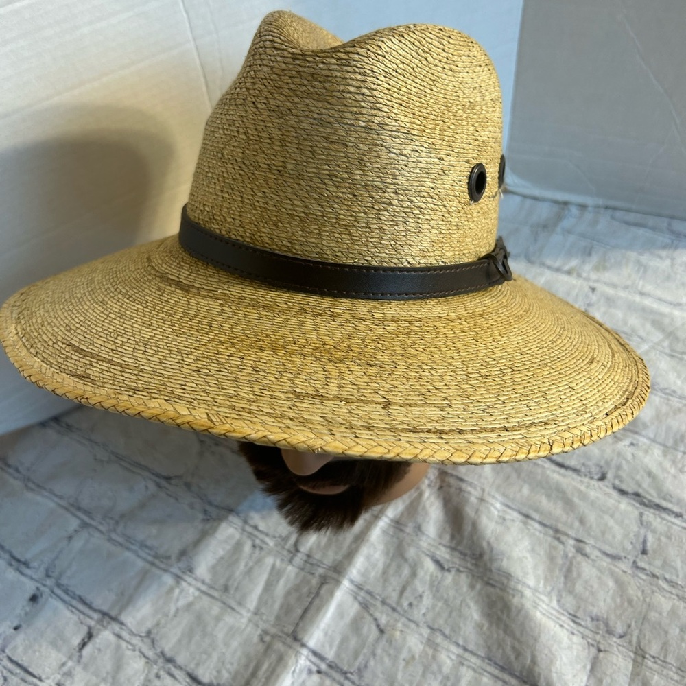 MADE IN MÉXICO MENS FEDORA STRAW HAT WITH CHOCOLATE BROWN ACCENTS SIZE SMALL